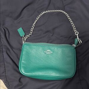 Coach Green Pebbled Leather Shoulder Bag with Chain Strap